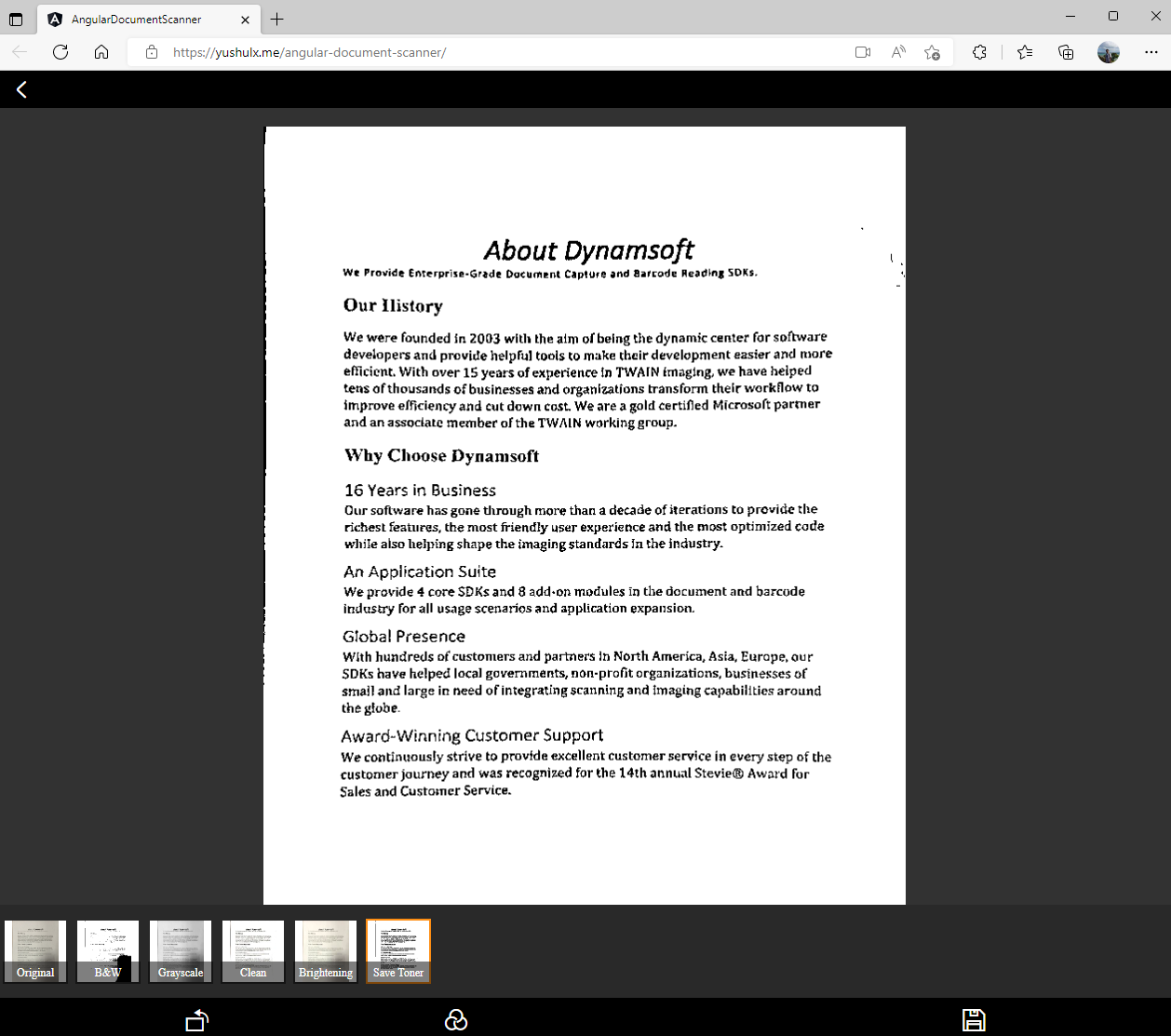 Angular document scanner for desktop browser