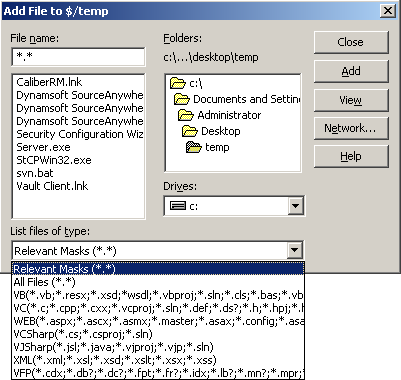 File type filter in VSS 6