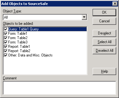 Add Access objects into SourceSafe