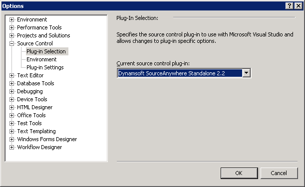 Select SourceAnywhere Standalone as the current source control plug-in