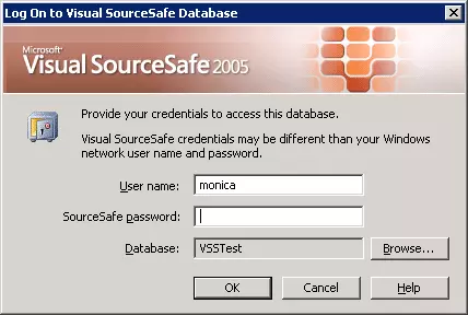 Log on to Visual SourceSafe Database