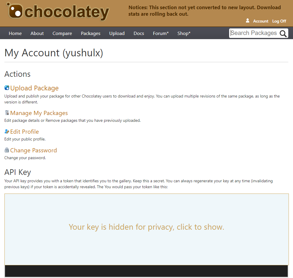 chocolatey account